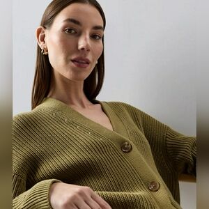 QUINCE 100% Organic Cotton Fisherman Boxy Cardigan - Green M